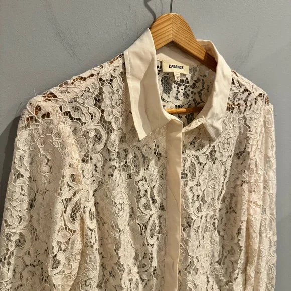NEW L'Agence Maia Lace Button Front Blouse in Vintage White, Size S - Picture 8 of 15